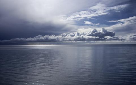 海，水，云，地平线，冷静