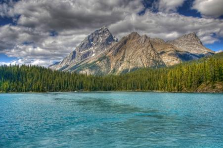 湖，加拿大，景观，森林，Maligne贾斯珀，人类发展报告，性质