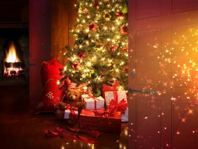 新的一年，假期，圣诞节，房间，室内，圣诞装饰品，圣诞树，礼品，装饰品，花环，灯，圣诞玩具