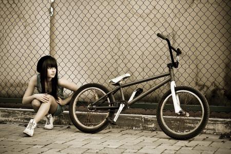 自行车，围栏，女孩
