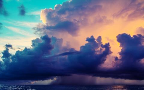 天空，云，雨，海，水，自然，雷暴