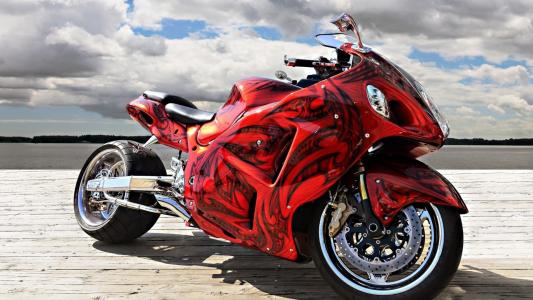 红，摩托车，壁纸