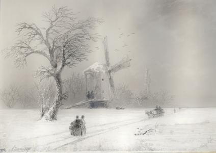 暴风雪，轧机，aivazovsky，冬天