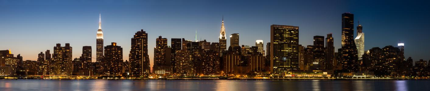 纽约市，纽约市，曼哈顿，哈得逊河，曼哈顿，纽约，哈得逊河，夜间城市，全景，建筑，摩天大楼
