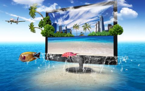 自然，屏幕，电视，海洋，显示器，k