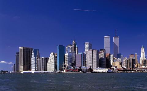 双塔，纽约，wts，摩天大楼，河流，城市，曼哈顿，曼哈顿，纽约，世界贸易中心，双塔
