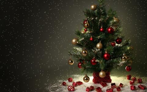 圣诞树，新年，玩具，雪球，假日。