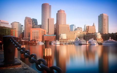 波士顿，摩天大楼，海洋，码头，路堤，游艇，城市，波士顿