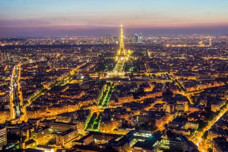 巴黎，法国，艾菲尔铁塔，夜晚，城市，巴黎，法国，艾菲尔铁塔，全景