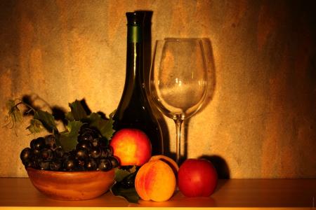 葡萄酒，玻璃，葡萄​​，水果