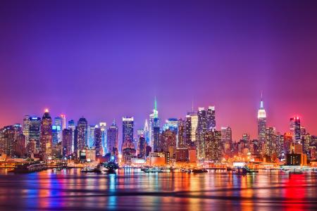 灯，纽约市，纽约市，曼哈顿，夜晚的城市，曼哈顿，纽约