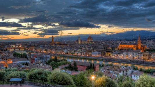 佛罗伦萨，意大利，暮光之城，建筑，全景