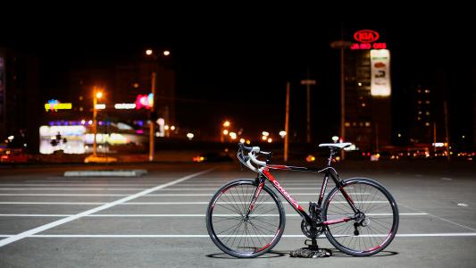 晚上，城市，灯光，广场，自行车