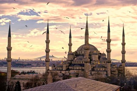 伊斯坦布尔，土耳其，清真寺苏丹艾哈迈德，全景，城市，伊斯坦布尔，土耳其