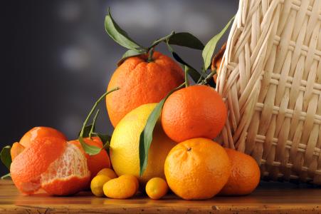 橙，橘子，金橘，金瓜，葡萄柚，篮子，柑橘