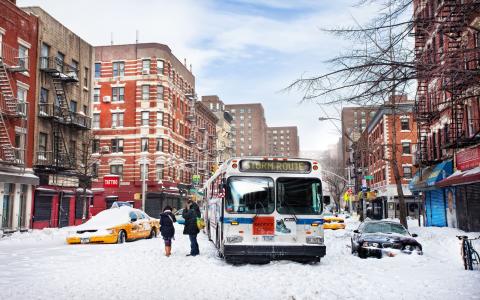 纽约，雪，冬天，街，汽车，人，纽约，纽约州，美国，东村，雪，冬季