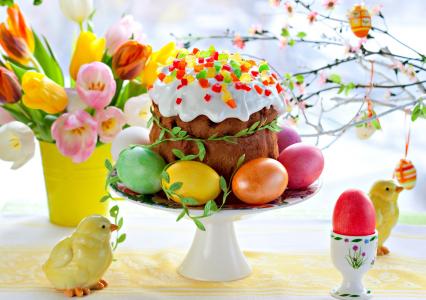 复活节，复活节彩蛋，krashenki，鲜花，郁金香，鸡