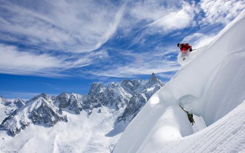 高山滑雪，雪，山，云