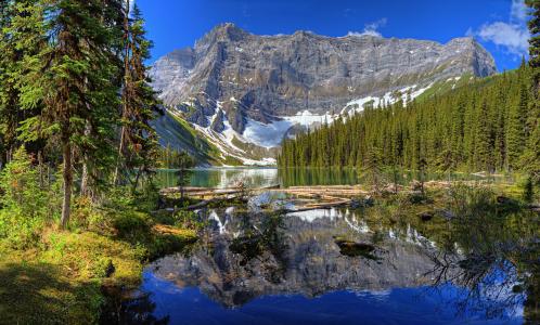 山，树，景观，湖泊，Rawson，艾伯塔省，加拿大，加拿大艾伯塔省，Rawson，加拿大落基山脉
