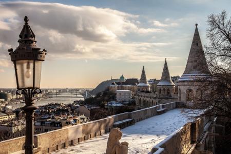 布达佩斯，匈牙利，城市，早晨，冬天，结构，桥梁，雪，布达佩斯，Magyarorszag，匈牙利