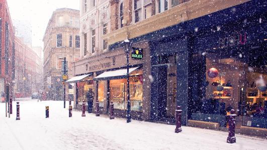 欧洲，街道，雪，商店，城市，冬天