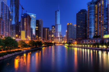伊利诺伊，芝加哥，美国，芝加哥，夜晚，城市