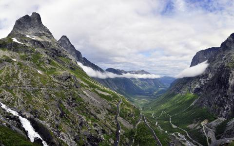 小车梯，挪威，韦斯特兰，奥勒松，美丽的景色，风景，挪威，Vestlandet，奥勒松，Trollstigen