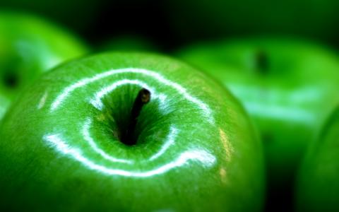 苹果，水果，绿色，宏，光泽度