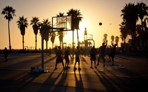 篮球，日落，夏天，球，人，手掌，太阳，侧影，游戏，运动