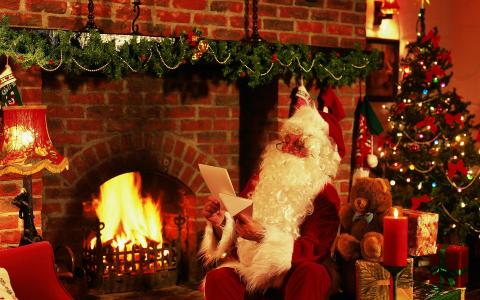 圣诞老人，壁炉，信件