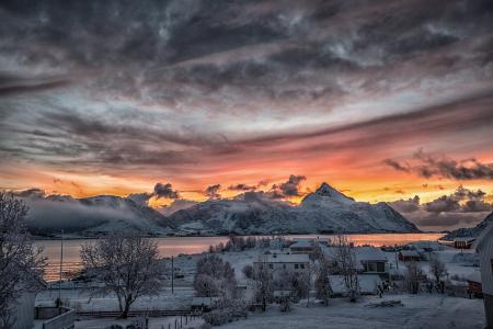 挪威，冬天，雪，渔村