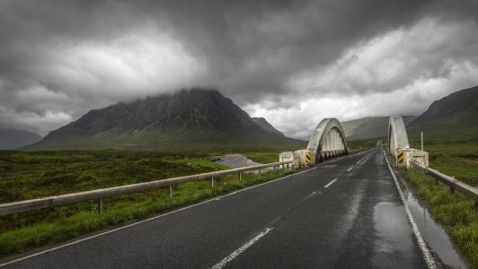 苏格兰，苏格兰，山，桥，云，路