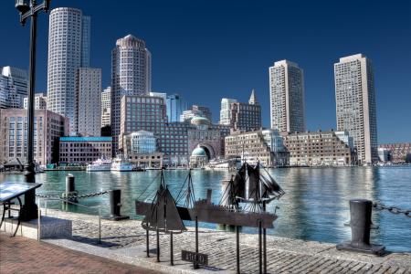 波士顿，波士顿，港口，建筑，摩天大楼，码头