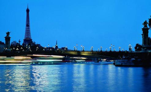 巴黎，法国，埃菲尔铁塔，塞纳，法国，塔，桥，河，灯，晚上，城市