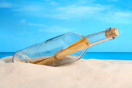 瓶，沙滩，沙子，消息