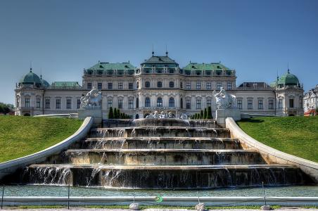 贝尔维德雷宫，维也纳，奥地利，丽城，维也纳，奥地利，宫殿，喷泉，雕塑
