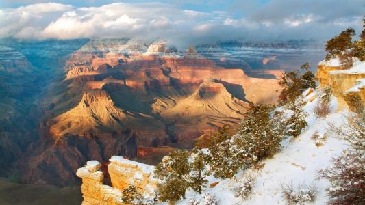 山，雪，冬天，树木，峡谷，高度，亚利桑那州，美国，公园