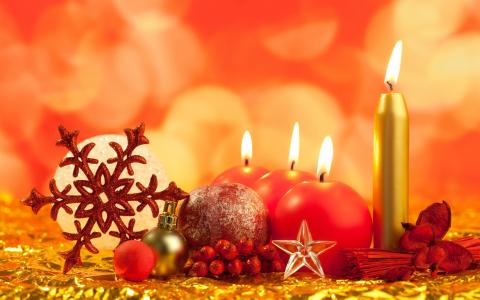 新年，燃烧，蜡烛，假期，雪花，星号