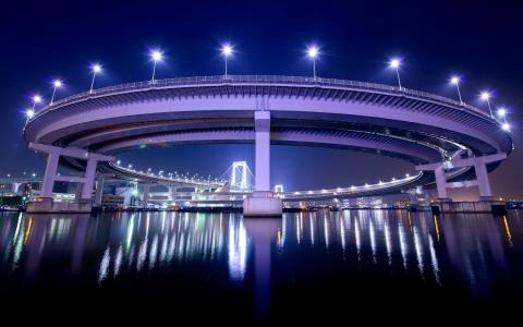 日本，桥梁，东京，夜景，灯笼，城市