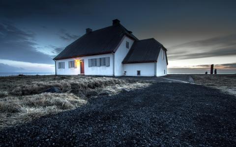 冰岛，Gullbringusysla，Seltjarnarnes，冰岛，景观，家，圣，晚上