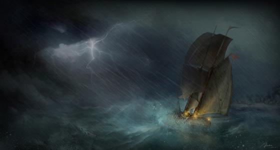 海，船舶，帆船，艺术，风暴