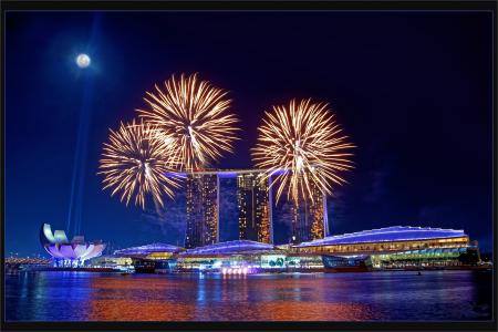 新加坡，城市，夜晚，灯光