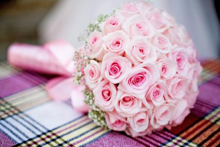粉红色，花束，玫瑰，婚礼