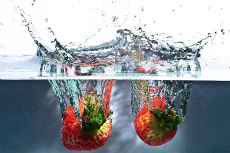 浆果，草莓，水，喷雾，滴，宏观