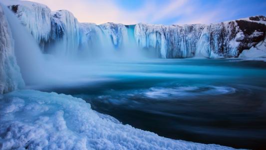 冬天，雪，大自然，瀑布，冰，冰岛，十二月