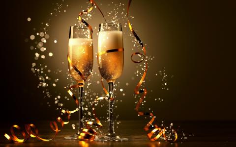 香槟，眼镜，丝带，假期，新年，圣诞节