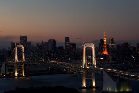 塔，彩虹，晚上，东京，桥