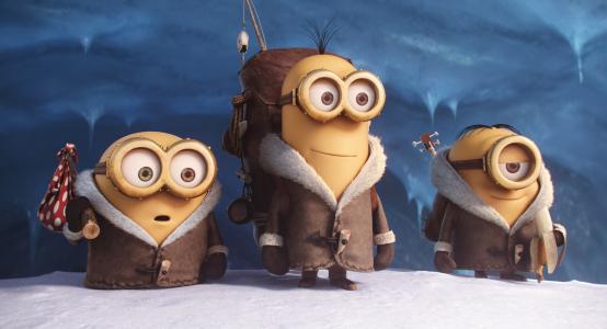 小黄人，小黄人，小黄人电影，大衣，雪，冬天，搞笑，香蕉，电影