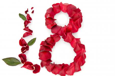 3月8日，女性的一天，花瓣，玫瑰，红色，叶子，祝贺，白色背景