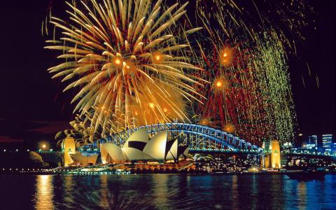 澳大利亚，悉尼，敬礼，烟花，夜